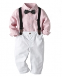 Spring Children Clothes Toddler Boy Set Striped Shirt With Bow  White Pants  Belt 4 Pcs Longsleeves Outfits Kids Gift 