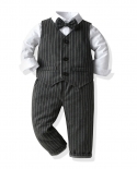 1 6 Anos Criança Meninos Roupas Formal Conjunto Infantil Colete Camisa Sólida Calças Listradas Moda Bebê Cavalheiro Roupas