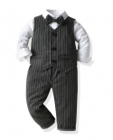 1 6 Anos Criança Meninos Roupas Formal Conjunto Infantil Colete Camisa Sólida Calças Listradas Moda Bebê Cavalheiro Roupas