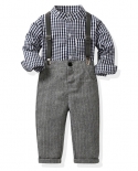 Ropa Formal de primavera y otoño para niños pequeños, camisa de solapa a cuadros que combina con todo, pantalones grises a rayas