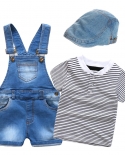 الرضع الصبي الدنيم ملابس الصيف الفتيان كاوبوي قبعة مخططة أعلى مريلة الجينز قصيرة أزياء الأطفال وتتسابق مجموعات