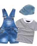 الرضع الصبي الدنيم ملابس الصيف الفتيان كاوبوي قبعة مخططة أعلى مريلة الجينز قصيرة أزياء الأطفال وتتسابق مجموعات