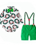 Baby Boys Christmas Clothes Newborn Romper Suit Hat  Romper  Green Shorts  Belt  Socks Children Costume Giftsclothin