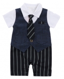 Newborn Romper Striped Tie Overalls For Children Baby Clothes Boy Short Sleeve Gentleman Jumpsuit 6 24 Monthsrompers