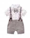 Summer Baby Boy Clothing Newborn 1th Birthday Gift Infant Handsome Bow Outfit Grey Rompers  Shorts  Belt  Bow 4pcs Ch