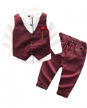 Birthday Formal Suit For 3 4 5 6 7 Years Boys Children Gentleman Handsome 3 Pcs Outfits Vest With Rose Accessories Kids 