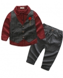 Birthday Formal Suit For 3 4 5 6 7 Years Boys Children Gentleman Handsome 3 Pcs Outfits Vest With Rose Accessories Kids 