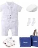 018 Months Infant Summer Baptism Boys Suit Gentleman Formal Boutique Suit White Romper Gift Box Newborn 6 Pcs Birthday C