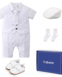 018 Months Infant Summer Baptism Boys Suit Gentleman Formal Boutique Suit White Romper Gift Box Newborn 6 Pcs Birthday C