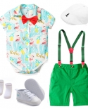 Summer Newborn Clothing Fashion Animal Set Boy Short Sleeve Outfits Hat  Rompers  Bib Pants  Shoes  Socks 6 Pcs 3 To