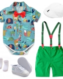 Summer Baby Newborn Clothes Fashion Animal Boy Suit Set Hat  Rompers  Bib Pants  Shoes  Socks 6 Pcs 3 To 24m Outfits