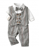 Trajes de caballero para niños de 3 a 24 meses, chaleco de doble botonadura, pantalones a cuadros con mono de solapa blanca, dis