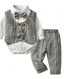 Trajes de caballero para niños de 3 a 24 meses, chaleco de doble botonadura, pantalones a cuadros con mono de solapa blanca, dis