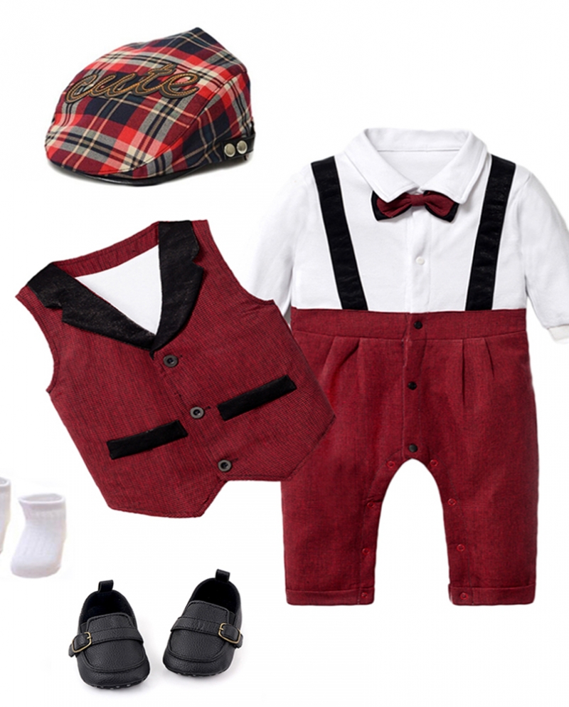 Baby Boys Formal Clothes For Newborn Hat  Vest  Romper  Shoes  Socks Fashion Outfit Cotton Children Birthday Party S