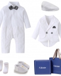 Baby Baptism Boutique Set Boys White Birthday Costume Romper With Portable Gift Box Infant Wedding Suit Newborn Cotton F