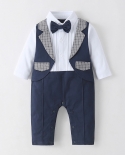Formal Boys Clothes For Baby Rompers For Newborn Patchwork Jumpsuit Fake Vest Climbing Infant Outfit Long Sleevesrompers