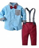 Autumn Toddler Kids Clothes Boys 4 Piece Hat Set Blue Shirt  Bow Tie  Red Pants Birthday Gift Party Dress Long Sleeves