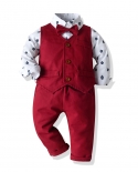 Kid Formal Clothes Suit Boy 4piece Vest Set With Dress Shirt Bow Tie Vest And Pants Red White Birthday Gift 1t 2t