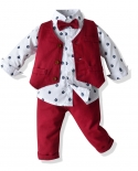 Kid Formal Clothes Suit Boy 4piece Vest Set With Dress Shirt Bow Tie Vest And Pants Red White Birthday Gift 1t 2t