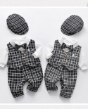 Ropa de caballero para recién nacidos chaleco a cuadros sombrero pantalones mono blanco 7 Uds traje de boda bebé niño actuación 