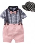 Baby Summer Clothes Newborn Boys Cap Suit Plaid Hat  Romper  Shorts  Shoes  Socks 7 Pieceset Cotton Child Birthday 