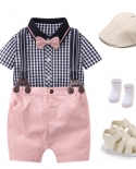 Baby Summer Clothes Newborn Boys Cap Suit Plaid Hat  Romper  Shorts  Shoes  Socks 7 Pieceset Cotton Child Birthday 