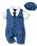 Summer Baby Romper Suit Newborn Boys Formal Clothing Cotton Children Hat  Jumpsuit  Shoes  Socks 4 Pieces Outfit Blue