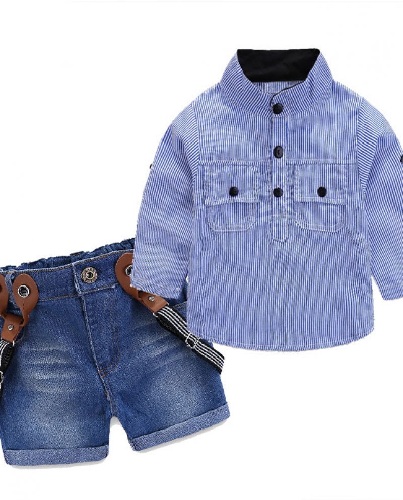 Hot Sell Toddler Children Clothing Set For Boy Sling Strap Casual Costume Shirt  Shorts Kids Clothes Retail Boys Suit S