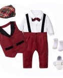 Formal Clothes Suit For Newborn Boys Dress Black Hat  Vest  Romper  Shoes  Socks 6 Pieces Outfit Cotton Children Bir