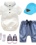 Newborn Boy Summer Baby Clothes Cotton Kids Birthday Dress White Infant Outfit Hat  Romper  Overall  Shoes  Socks 5 