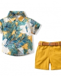 Summer Boys Short Sleeved Shirt Toddler Handsome Casual Coconut Tree Seaside Vacation Lapel Boutique Set Kids Fashion Be