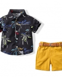 Camisa de manga corta de verano para niños, conjunto de Boutique de solapa de vacaciones en el mar con árbol de coco informal at