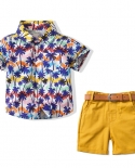 Camisa de manga corta de verano para niños, conjunto de Boutique de solapa de vacaciones en el mar con árbol de coco informal at