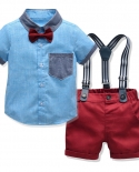 Kids Baby Boys Suit Sets Summer New Blue Shirt red Shorts Jumpsuits Birthday Party Gift Childrens Formal Clothing 12 3