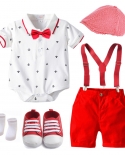 Cotton Summer Baby Newborn Clothes Set Boy Birthday Dress Infant Outfit Hat  Rompers  Bib Shorts  Shoes  Socks 6 Pcs