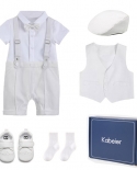 Baby Boys Gentleman Infant Clothes Summer Newborn Gift Box Patchwork Romper 8 Piece Set Formal Birthday Wedding Baptism 