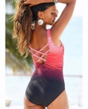 Large Size   One Piece Swimsuit Female Women Vintage Swimwear High Neck Bandage Criss Cross Back May Bather Monokini Xxl