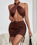 Jim  Nora  Mini Bodycon Skirts Set Women Summer Hollow Out Halter Sleeveless Crop Top Short Womens Party Club Outfit