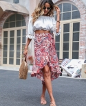 Jim  Nora Womens Vintage Boho Ditsy Floral Bohemian Ruffle Dress High Waisted Wrap Split Midi Skirt 2022 Summer Beach 