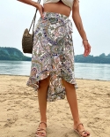 Jim  Nora Womens Vintage Boho Ditsy Floral Bohemian Ruffle Dress High Waisted Wrap Split Midi Skirt 2022 Summer Beach 
