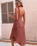 Jim  Nora 2022 Spaghetti Strap A Line Irregular Hem  Beach Sleeveless Soild Colour Dress Casual Midi Dresses Summer Hot