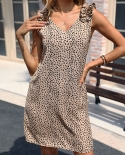 Jim  Nora Womens Polka Dots Sleeveless Mini Dress V Neck Casual Loose Fit Vestidos Fashion Chiffon Ladies Summer Dress
