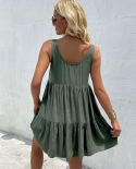 Jim  Nora Casual Summer Beachdress Women Sleeveless Tank Round Neck Mini Dress  Loose Soild Dresses Fashion Vestidos  D