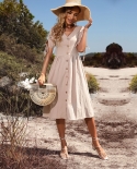 Jim  Nora Womens V Neck Button Down Casual Midi Dress A Line Short Sleeve Solid Summer Dresses Fashion Sundress