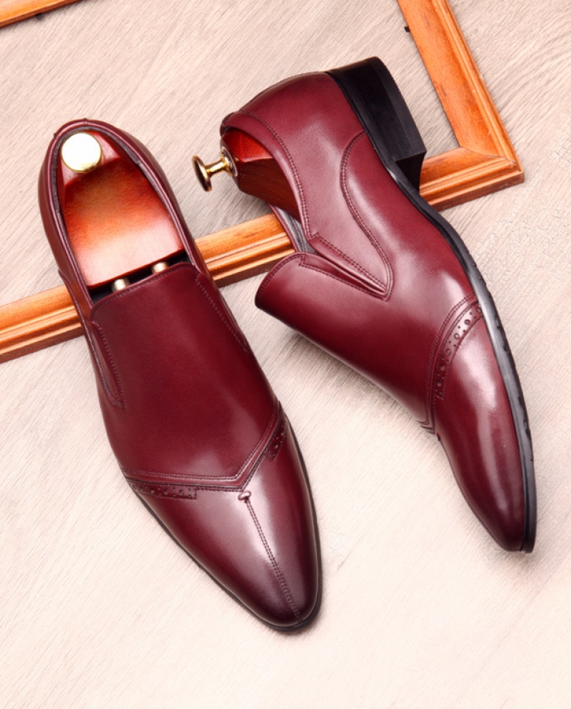 Men Dress Italian Genuine Leather Shoe Casual Pointed Toe Slip On Formal Wedding Business Shoe Black Coffee Oxford Shoes