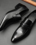 Genuine Leather Slip On Men Dress Shoes Business Party Wedding Suit Brand Brogue Black Point Toe Oxford Shoes For Men Si