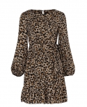 Autumn Winter Mini Dress Women Fashion Leopard Ruffles Lace Up Long Sleeve Office Elegant Casual Dresses For Women Robe 
