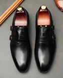  Autumn Men Dress Shoes Luxury Genuine Leather Double Monk Strap Business Wedding Shoe Round Toe Black Oxford Formal Loa