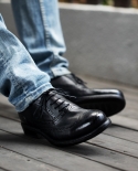 New Luxury Italian Men Brogue Shoes Formal Fashion Retro Round Toe Handmade Genuine Leather Casual Black Oxfords Shoes F