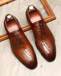 Carving Men Dress Italian Genuine Leather Shoes Lace Up Mens Oxford Formal Shoes Black Brown Wedding Casual Business Sho